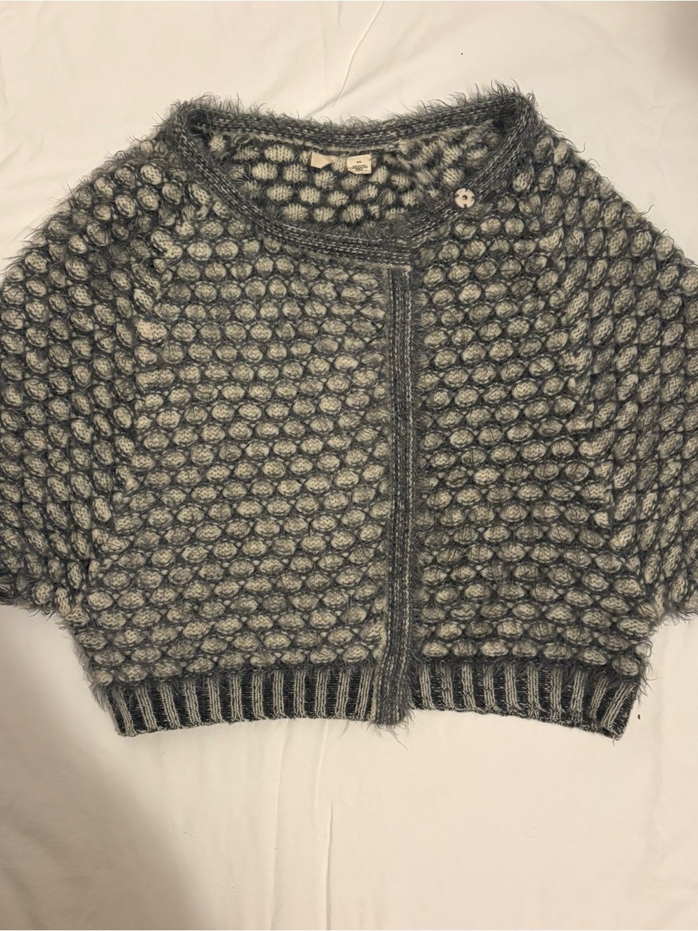 Anthropologie Moth Angora Wool Cardigan Sweater Size M Gray Cream Boxy Cropped
